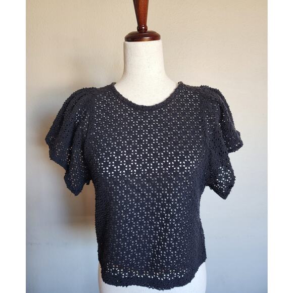 Texture & Thread Madewell Women's Top Texture Eyelet Flutter Sleeve SZ Small - Picture 1 of 9